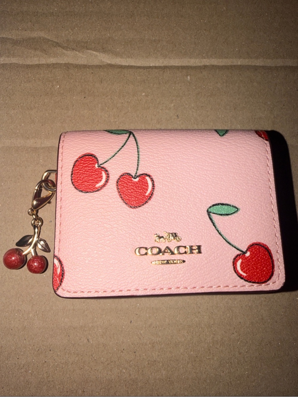 Coach Pink Cherry-Print Wallet On A Chain